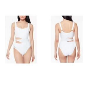Jessica Simpson WHITE Sweet Tooth Solids Cutout One-Piece Swimsuit NEW